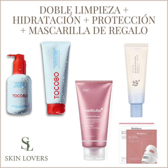 PARA PIELES MIXTAS Y GRASAS: DOBLE LIMPIEZA + HIDRATACIÓN + PROTECCIÓN + MASCARILLA DE REGALO