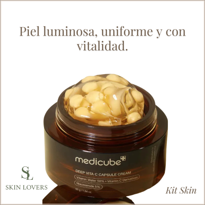 MEDICUBE GLOWY & YOUNG:  PINK PEPTIDE SERUM +DEEP  VITA C CAPSULE+  MEDICUBE AGE R + PROTECTOR SOLAR BEAUTY OF JOSEON