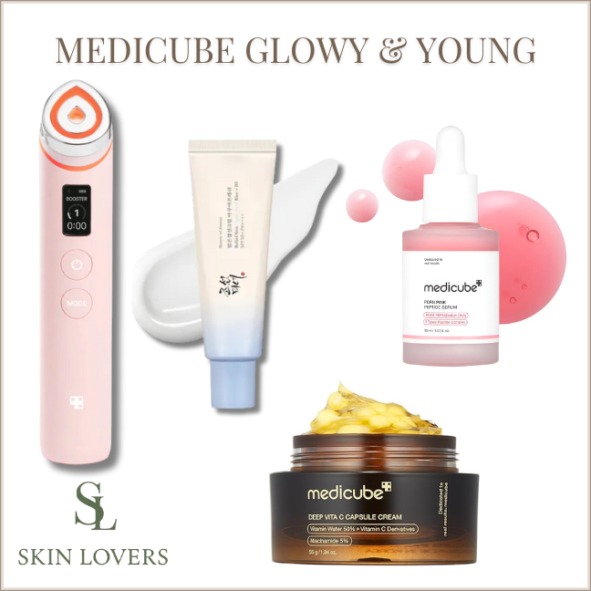 MEDICUBE GLOWY & YOUNG:  PINK PEPTIDE SERUM +DEEP  VITA C CAPSULE+  MEDICUBE AGE R + PROTECTOR SOLAR BEAUTY OF JOSEON