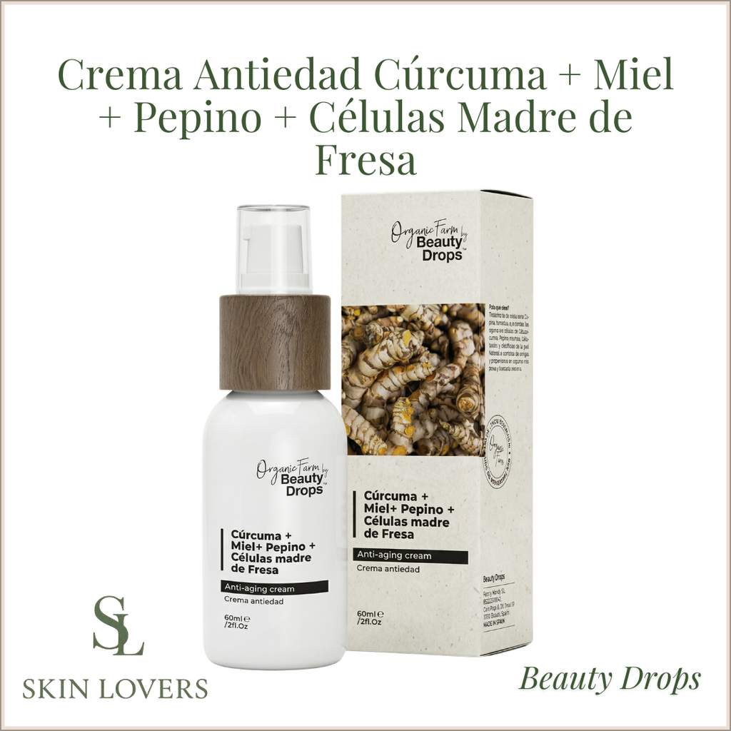 ORGANIC FARM CREMA ANTIEDAD Cúrcuma + Miel + Pepino + Células Madre de Fresa - BEAUTY DROPS