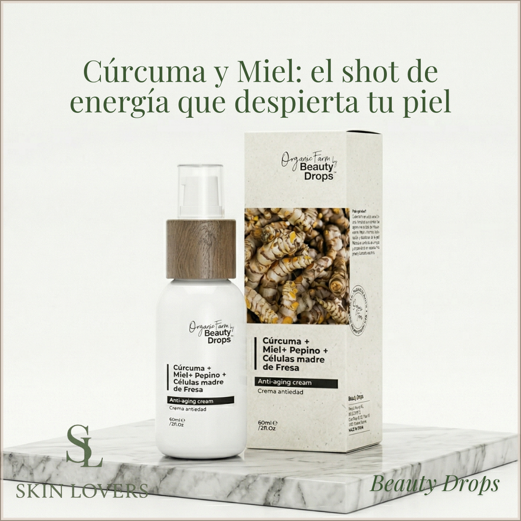 ORGANIC FARM CREMA ANTIEDAD Cúrcuma + Miel + Pepino + Células Madre de Fresa - BEAUTY DROPS
