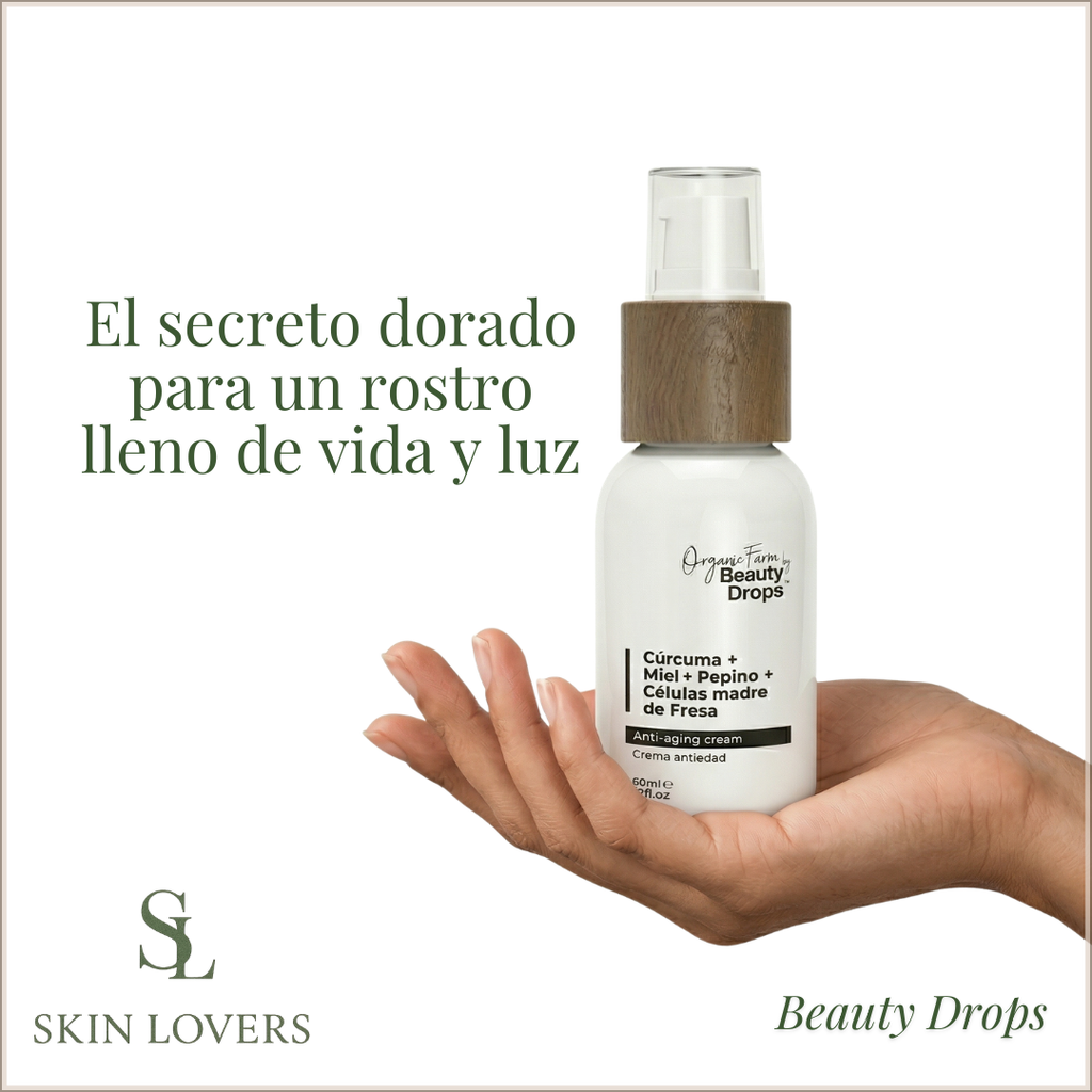 ORGANIC FARM CREMA ANTIEDAD Cúrcuma + Miel + Pepino + Células Madre de Fresa - BEAUTY DROPS