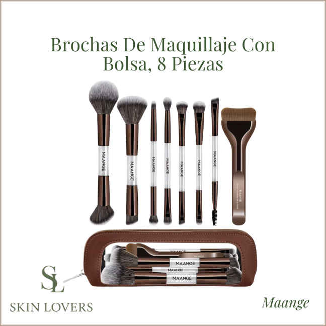 BROCHAS DE MAQUILLAJE CON BOLSA, 8 PIEZAS - MAANGE